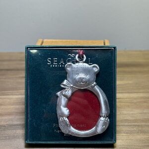 Vintage Seagull Pewter Teddy Bear Christmas Photo Ornament